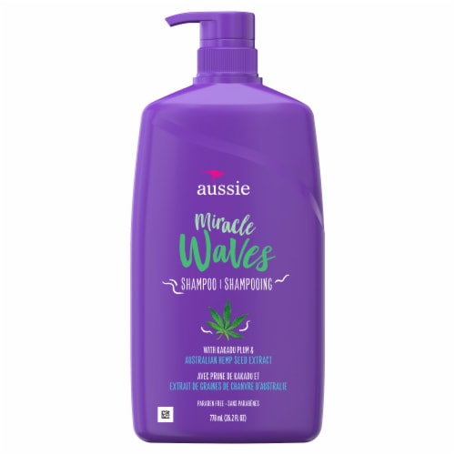 Aussie Miracle Waves Anti-Frizz Hemp Paraben-Free Shampoo Perspective: front