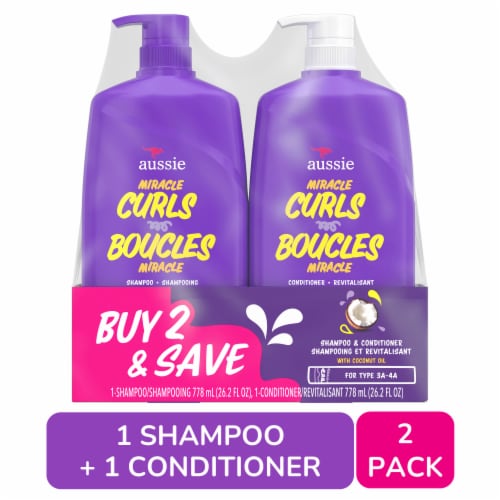 Aussie Miracle Curls Shampoo and Conditioner Set with Coconut Oil Paraben Free Perspective: front