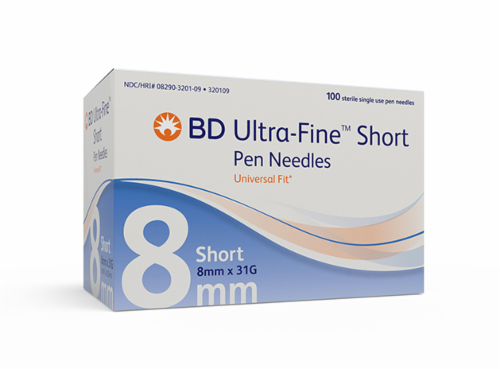 BD Ultra-Fine 8mm x 31G Short Pen Needles Perspective: front