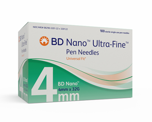 BD Ultra-Fine 4mm x 32G Nano Pen Needles Perspective: front