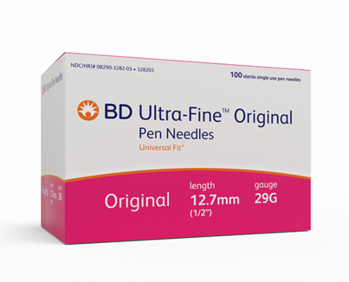 BD Ultra-Fine 12.7mm x 29G Original Pen Needles Perspective: front
