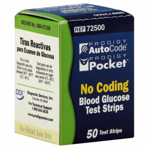 Prodigy Auto Code No Coding Blood Glucose Test Strips Perspective: front