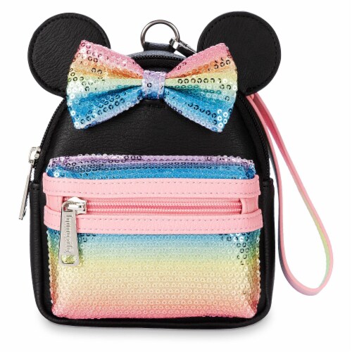 Disney Parks Minnie Sequined Mini Backpack Wristlet Pastel Rainbow New With Tag Perspective: front