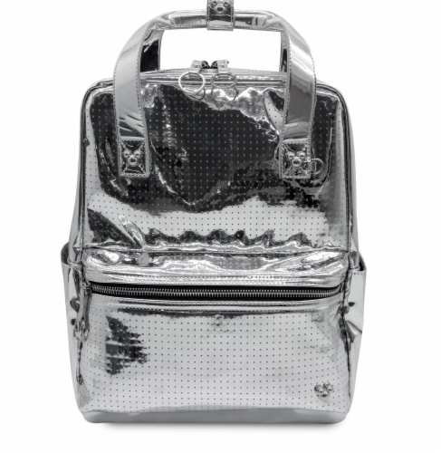 Disney Visa Cardmember Exclusive Metallic Silver Vinyl Backpack Limited New Tag Perspective: front