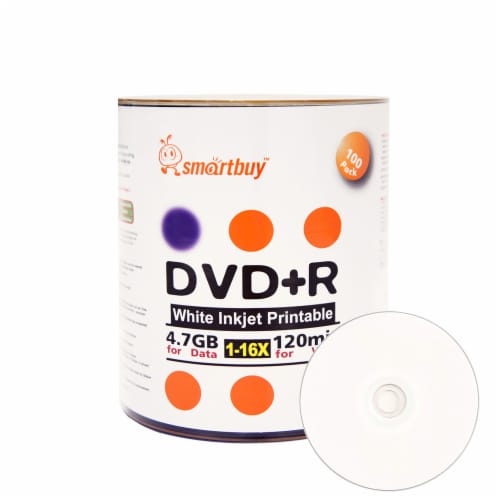 100 Pack Smartbuy 16x Dvd R 4 7gb White Inkjet Hub Printable Data Video