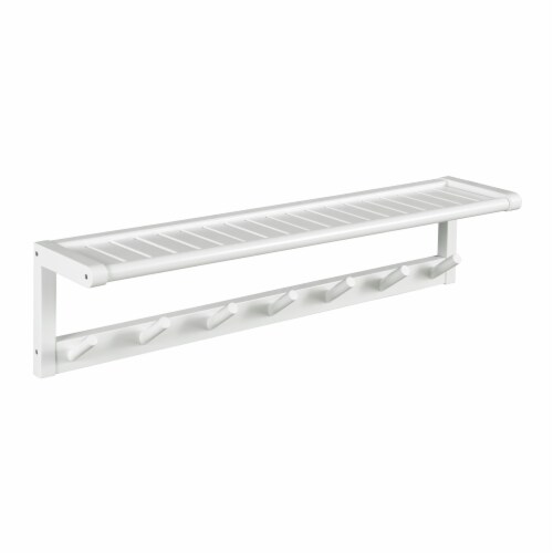 Solid Wood Abingdon Large Peg Rack With Shelf, Sturdy Wall Mounted Wooden Coat Rack In White Perspective: front
