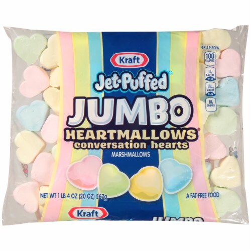 Jet-Puffed Jumbo Meartmallows Conversation Heart Marshmallows Perspective: front