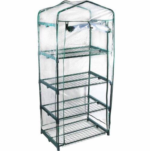 Genesis 4 Tier Portable Rolling Greenhouse with Clear Cover Perspective: front
