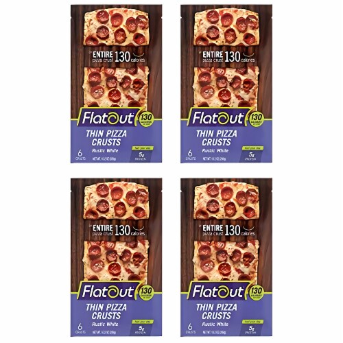 FLATOUT Thin Pizza Crust RUSTIC WHITE, 6 Pack | 4 Count Perspective: front
