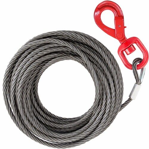 50'X3/8  Fiber Core Winch Cable Self Locking Swivel Hook Tow Truck Local Wire Perspective: front