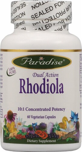 Paradise Herbs Dual Action Rhodiola Vegetarian Capsules Perspective: front