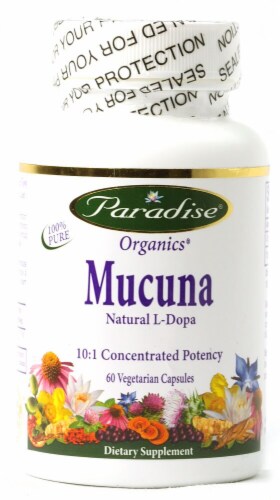 Paradise Herbs Mucuna Natural L-Dopa Vegetarian Capsules Perspective: front