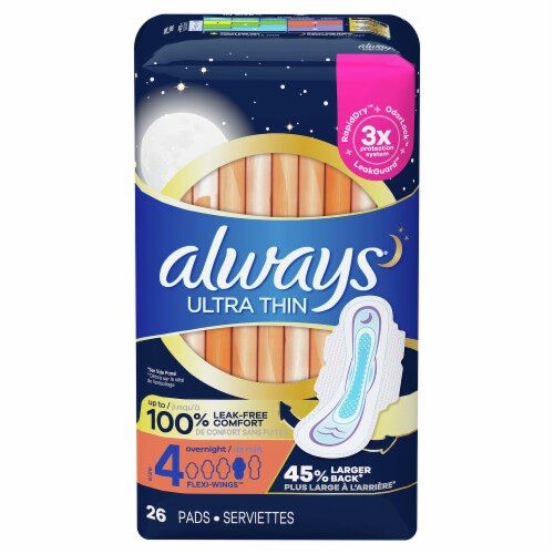 Always Ultra Thin Pads Size 4 Overnight Absorbency Unscented (Pack of 48),  48 packs - Foods Co.