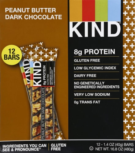 Kind Peanut Butter and Dark Chocolate Gluten Free Bar Pack (32) Perspective: front