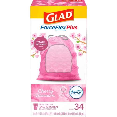 Glad Forceflex Maxstrength Tall Kitchen Drawstring Pink Trash Bags - Cherry  Blossom - 13 Gallon/90ct : Target