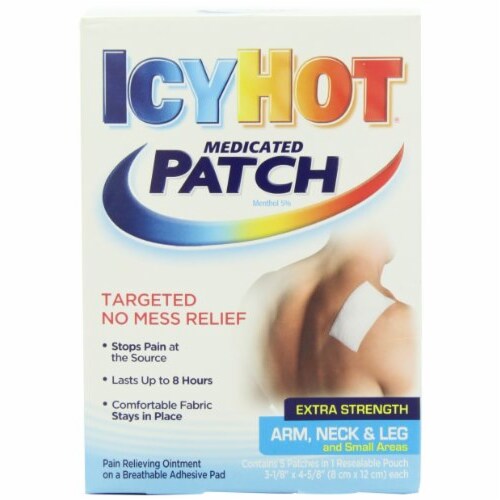 Icy Hot Extra Strength Medicated Patch Small 5 Count Box (Pack of 20) Perspective: front