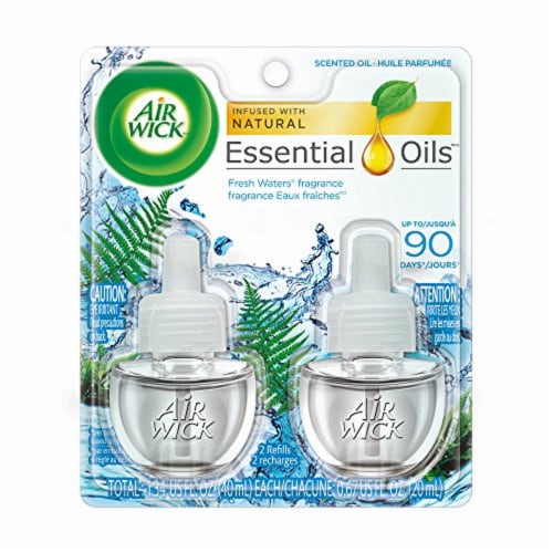 Air Wick Scented Oil 2 Refills, Fresh Waters, (2X0.67oz), Air Freshener (Pack of 32) Perspective: front