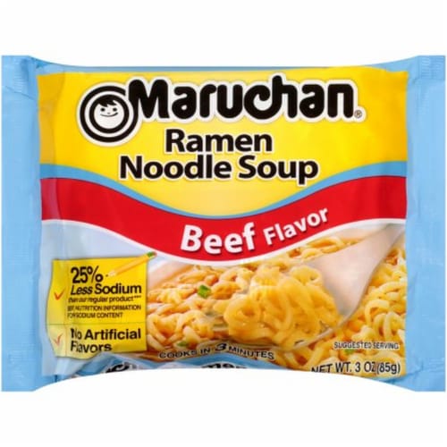 Maruchan Beef Flavor Ramen Noodle Soup Less Sodium (Pack of 18) Perspective: front