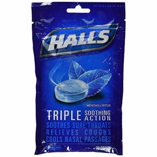 Halls Drops, Menthol-Lyptus (Pack of 14) Perspective: front