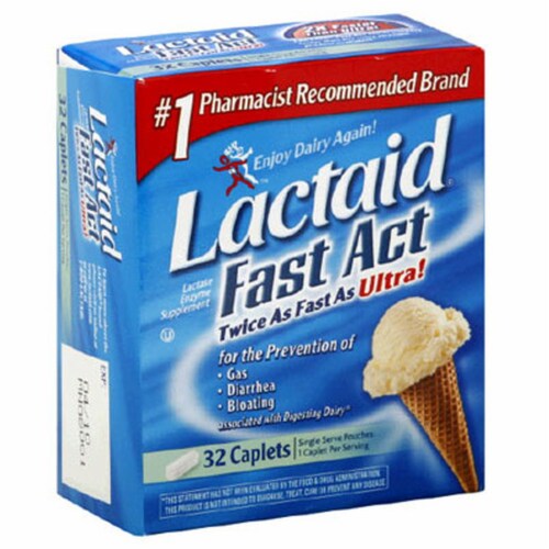 Lactaid Fast Act Lactase Enzyme Supplement, Caplets (Pack of 20) Perspective: front