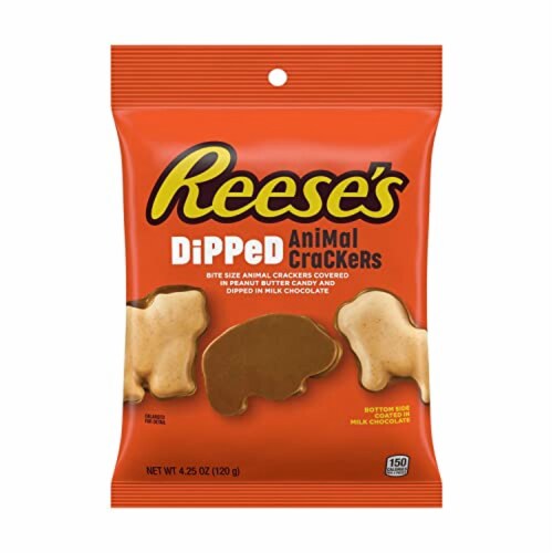 REESE'S Milk Chocolate and Peanut Butter Candy Dipped Animal Crackers (Pack of 10) Perspective: front