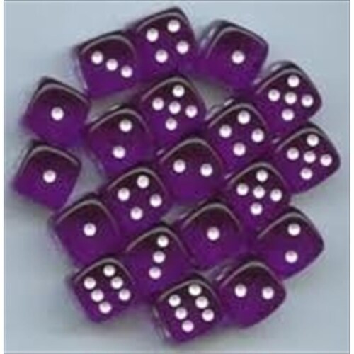 Chessex Manufacturing 23807 12 mm Set Of Purple With White Translucent D6 Dice Set Of 36 Perspective: front