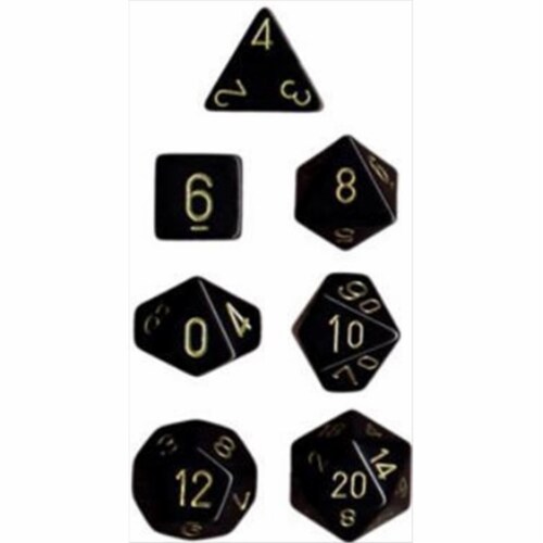 Chessex Manufacturing 25428 Opaque Black With Gold Polyhedral Dice Set Of 7 Perspective: front