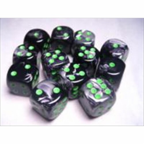 Chessex Manufacturing 26645 D6 Cube Gemini Set Of 12 Dice, 16 mm - Black & Green With Gold Nu Perspective: front