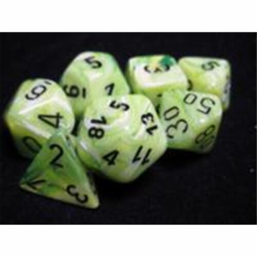 Chessex Manufacturing 27430 Vortex Bright Green With Black Numbering Dice Set Of 7 Perspective: front
