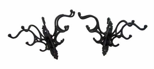 Set of 2 Cast Iron Victorian Style 5 Hook Hat / Coat / Scarf Holders Perspective: front