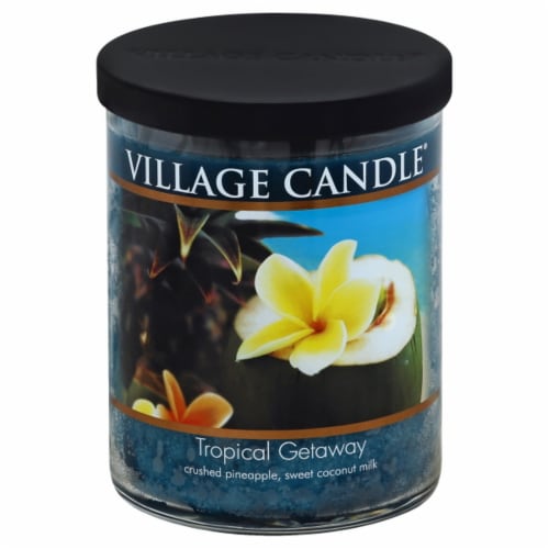 Village Candle Tropical Getaway Jar Candle Perspective: front