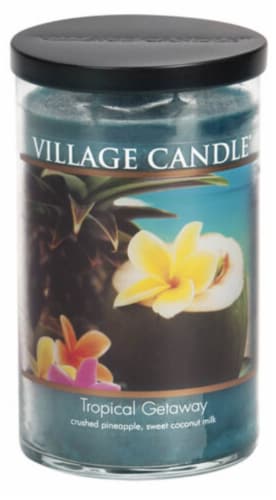 Village Candle Tropical Getaway Candle - Teal Perspective: front