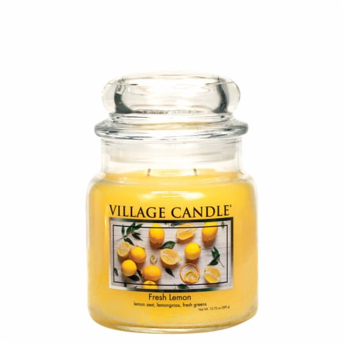 Village Candle Fresh Lemon Scented Jar Candle - Yellow Perspective: front