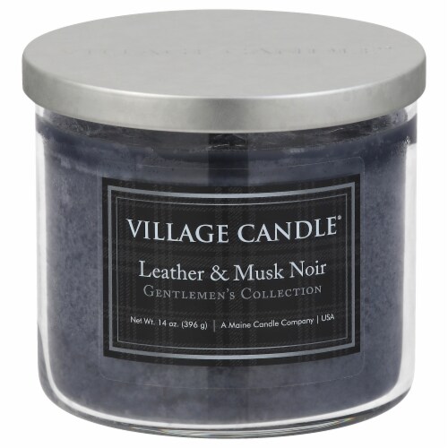 Village Candle® Gentlemen's Collection Leather & Musk Noir Candle Perspective: front