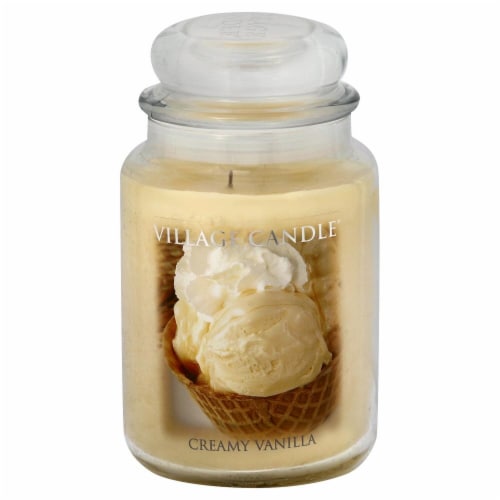 Village Candle Creamy Vanilla Scented Jar Candle Perspective: front