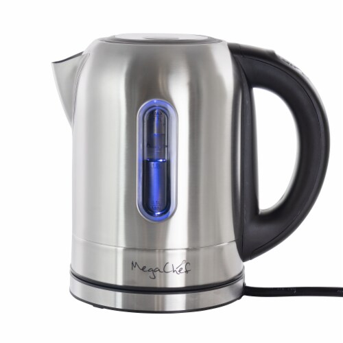 MegaChef 1.7Lt. Stainless Steel Electric Tea Kettle With 5 Preset Temps Perspective: front
