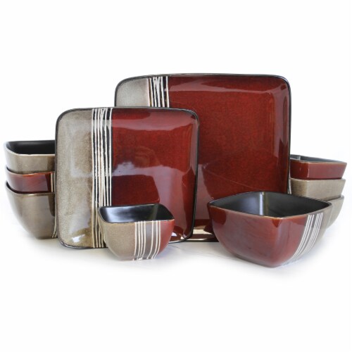 Elama Downtown Loft 16 Piece Double Bowl Stoneware Dinnerware Set with Service for 4 Perspective: front