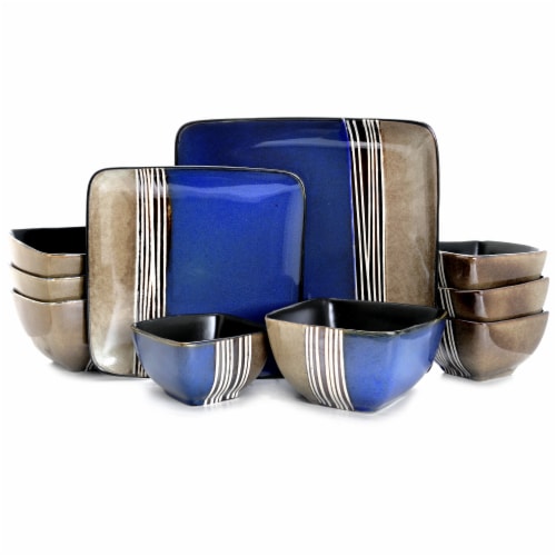 Elama Uptown Loft 16 Piece Double Bowl Stoneware Dinnerware Set with Service for 4 Perspective: front