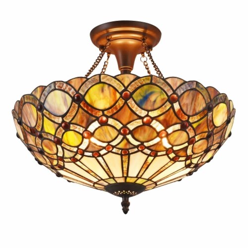 CHLOE Lighting PRISMA Tiffany style 2 Light Semi flush Ceiling