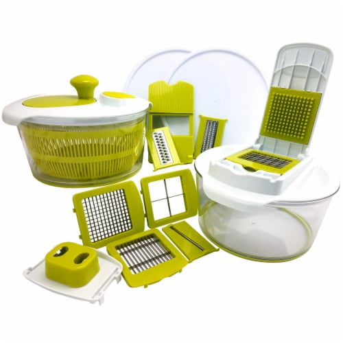 MegaChef MG-SALAD-SPINNER-MULTI-SLICER-DICER 10-in-1 Multi-Use Salad Spinning Slicer Perspective: front