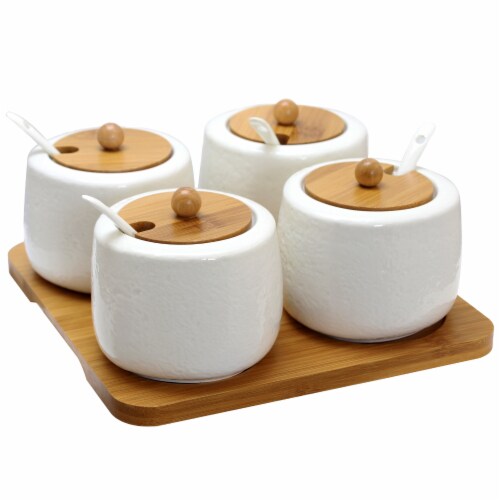 Elama Ceramic Spice, Jam and Salsa Jars with Bamboo Lids & Serving