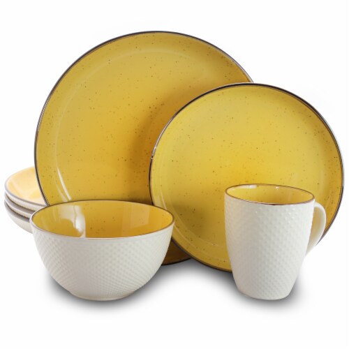 Elama Mellow-Yellow 16-Piece Dinnerware Set Perspective: front