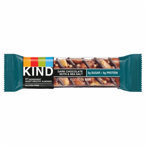 KIND Gluten Free Dark Chocolate Nuts & Sea Salt Healthy Snack Bar Perspective: front