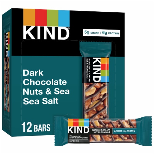 KIND Gluten Free Dark Chocolate Nuts & Sea Salt Healthy Snack Bars Perspective: front