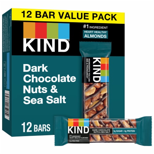 KIND Gluten Free Dark Chocolate Nuts & Sea Salt Snack Bars Perspective: front