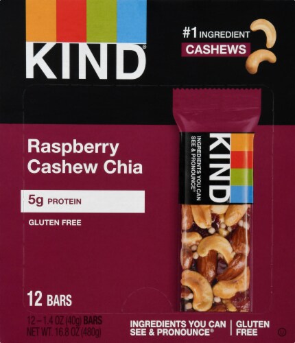 KIND Raspberry Cashew Chia Fruit and Nut Bars Perspective: front