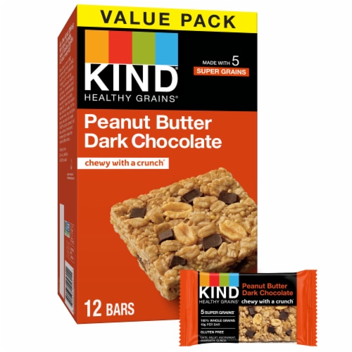 KIND HEALTHY GRAINS Gluten Free Peanut Butter Dark Chocolate Snack Bars