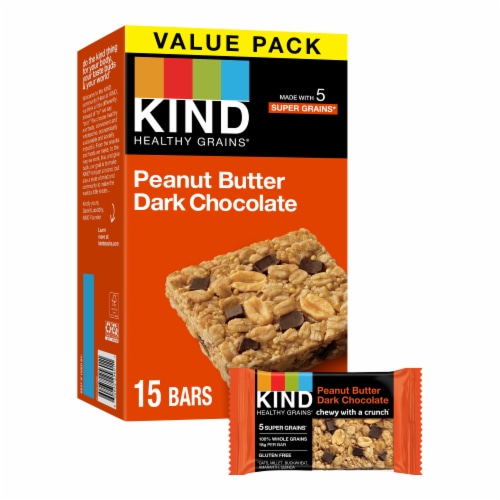 KIND Healthy Grains Peanut Butter Dark Chocolate Snack Bars Perspective: front