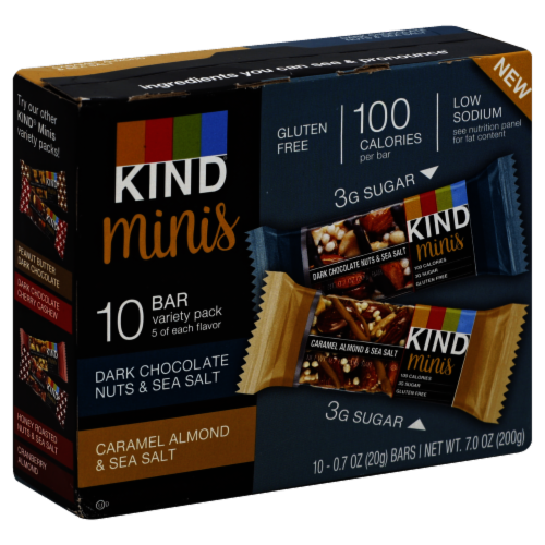 KIND® Minis Dark Chocolate Nuts & Sea Salt & Caramel Almond & Sea Salt Bars Perspective: front