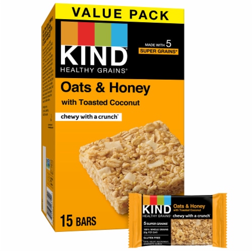 KIND HEALTHY GRAINS Gluten Free Oats & Honey with Toasted Coconut Healthy Snack Bar Value Pack Perspective: front